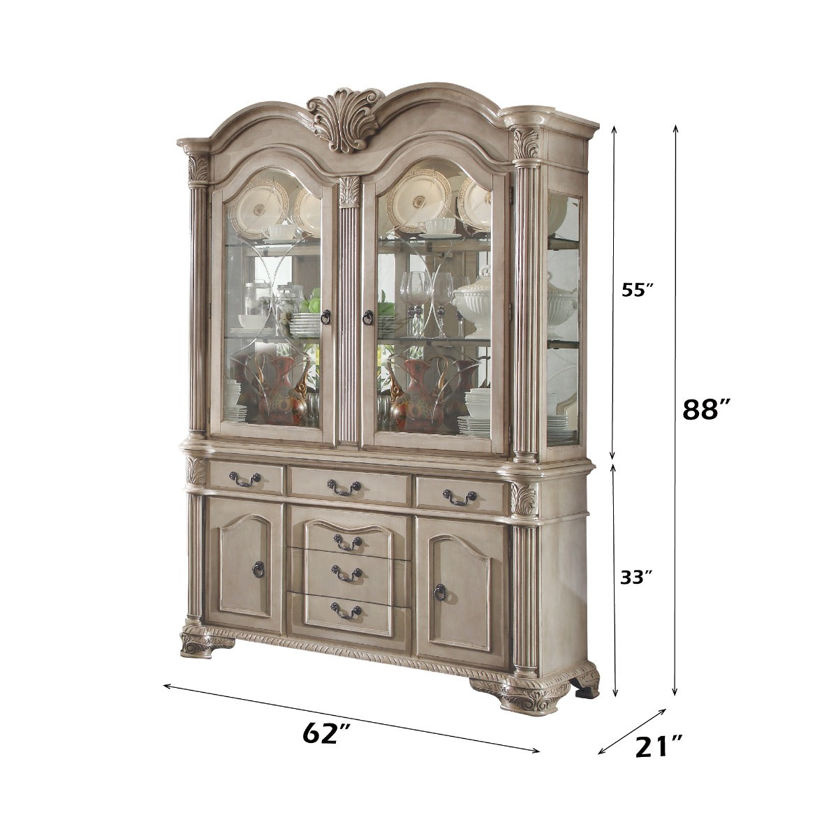 Chateau De Ville Antique White Buffet & Hutch - Ornate Home