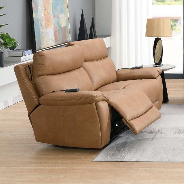 Chavis Brown Power Motion Loveseat w/USB & Power Headrest - Ornate Home