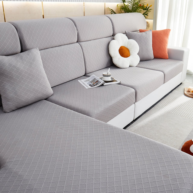 Checkered Jacquard Polar Fleece Stretch Sofa Cover, Non Slip Furniture Protector, Couch Seat Cushion Covers - Ornate Home