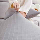 Checkered Jacquard Polar Fleece Stretch Sofa Cover, Non Slip Furniture Protector, Couch Seat Cushion Covers - Ornate Home