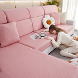 Checkered Jacquard Polar Fleece Stretch Sofa Cover, Non Slip Furniture Protector, Couch Seat Cushion Covers - Ornate Home