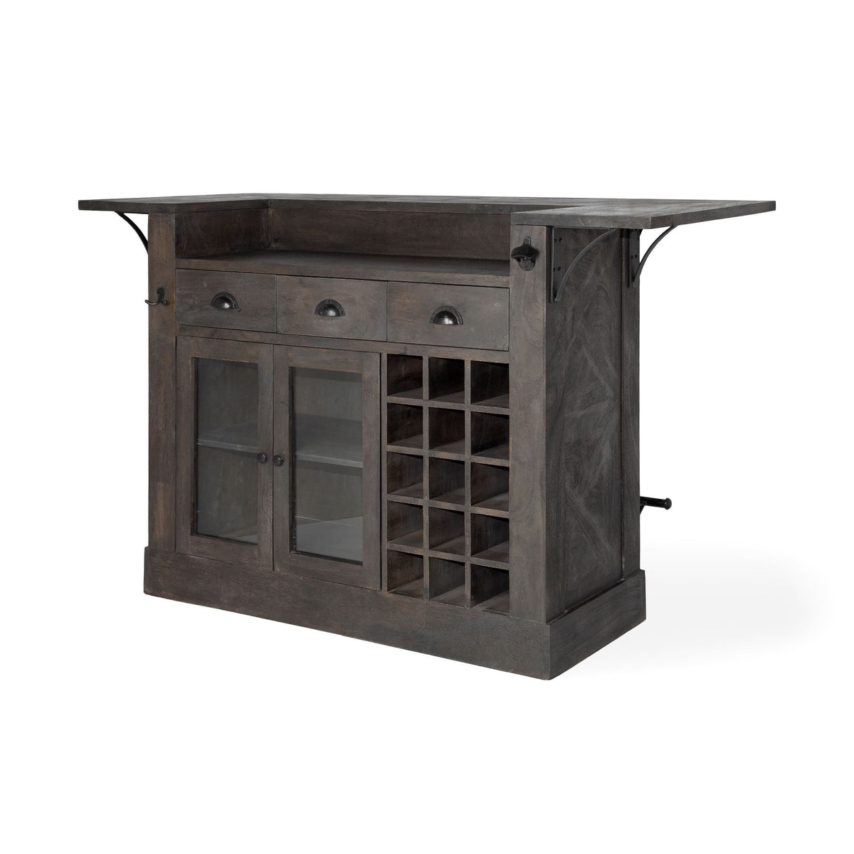 Cheers Dark Brown Solid Wood Wine Bottle Storage Kitchen Island - Ornate Home