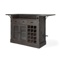 Cheers Dark Brown Solid Wood Wine Bottle Storage Kitchen Island