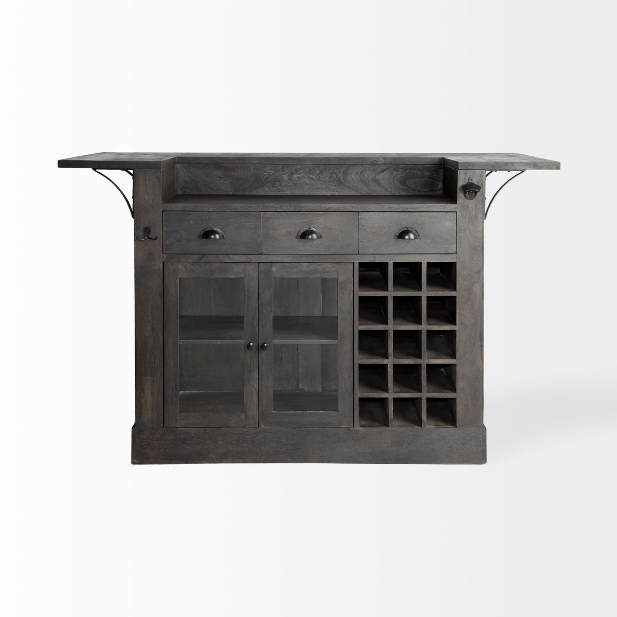 Cheers Dark Brown Solid Wood Wine Bottle Storage Kitchen Island - Ornate Home