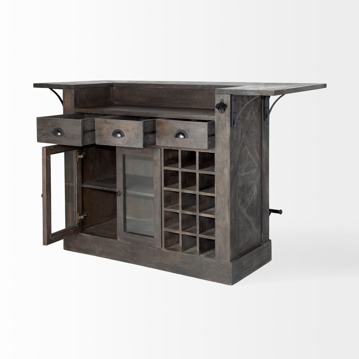 Cheers Dark Brown Solid Wood Wine Bottle Storage Kitchen Island - Ornate Home