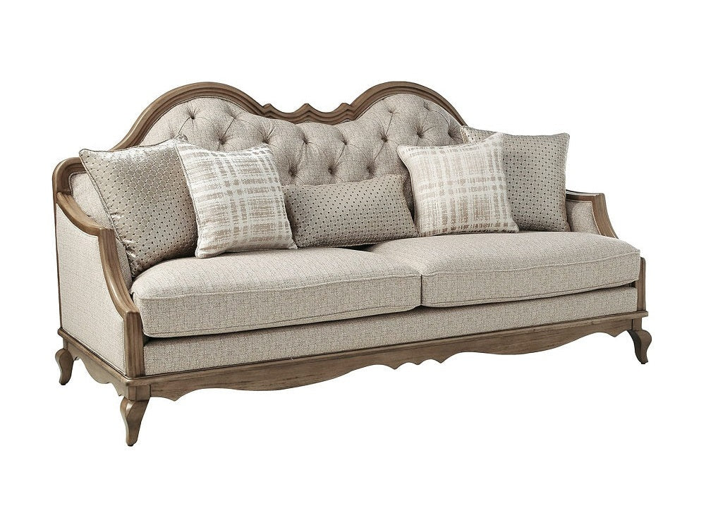 Chelmsford Beige Fabric & Antique Taupe Sofa w/5 Pillows - Ornate Home