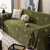 Chenille Camellia Floral Sofa Throw Cover Couch Blanket with Striped Jacquard - Ornate Home