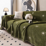 Chenille Camellia Floral Sofa Throw Cover Couch Blanket with Striped Jacquard - Ornate Home