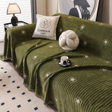 Chenille Camellia Floral Sofa Throw Cover Couch Blanket with Striped Jacquard - Ornate Home