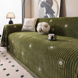 Chenille Camellia Floral Sofa Throw Cover Couch Blanket with Striped Jacquard - Ornate Home