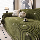 Chenille Camellia Floral Sofa Throw Cover Couch Blanket with Striped Jacquard - Ornate Home
