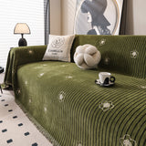 Chenille Camellia Floral Sofa Throw Cover Couch Blanket with Striped Jacquard - Ornate Home