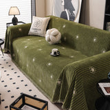 Chenille Camellia Floral Sofa Throw Cover Couch Blanket with Striped Jacquard - Ornate Home