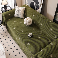 Chenille Camellia Floral Sofa Throw Cover Couch Blanket with Striped Jacquard - Ornate Home