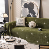 Chenille Camellia Floral Sofa Throw Cover Couch Blanket with Striped Jacquard - Ornate Home