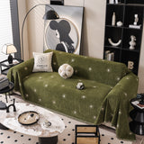 Chenille Camellia Floral Sofa Throw Cover Couch Blanket with Striped Jacquard - Ornate Home