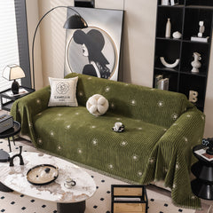 Chenille Camellia Floral Sofa Throw Cover Couch Blanket with Striped Jacquard - Ornate Home
