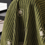 Chenille Camellia Floral Sofa Throw Cover Couch Blanket with Striped Jacquard - Ornate Home