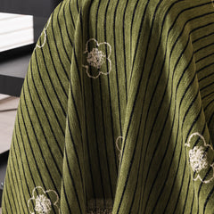 Chenille Camellia Floral Sofa Throw Cover Couch Blanket with Striped Jacquard - Ornate Home
