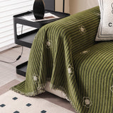 Chenille Camellia Floral Sofa Throw Cover Couch Blanket with Striped Jacquard - Ornate Home