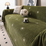 Chenille Camellia Floral Sofa Throw Cover Couch Blanket with Striped Jacquard - Ornate Home
