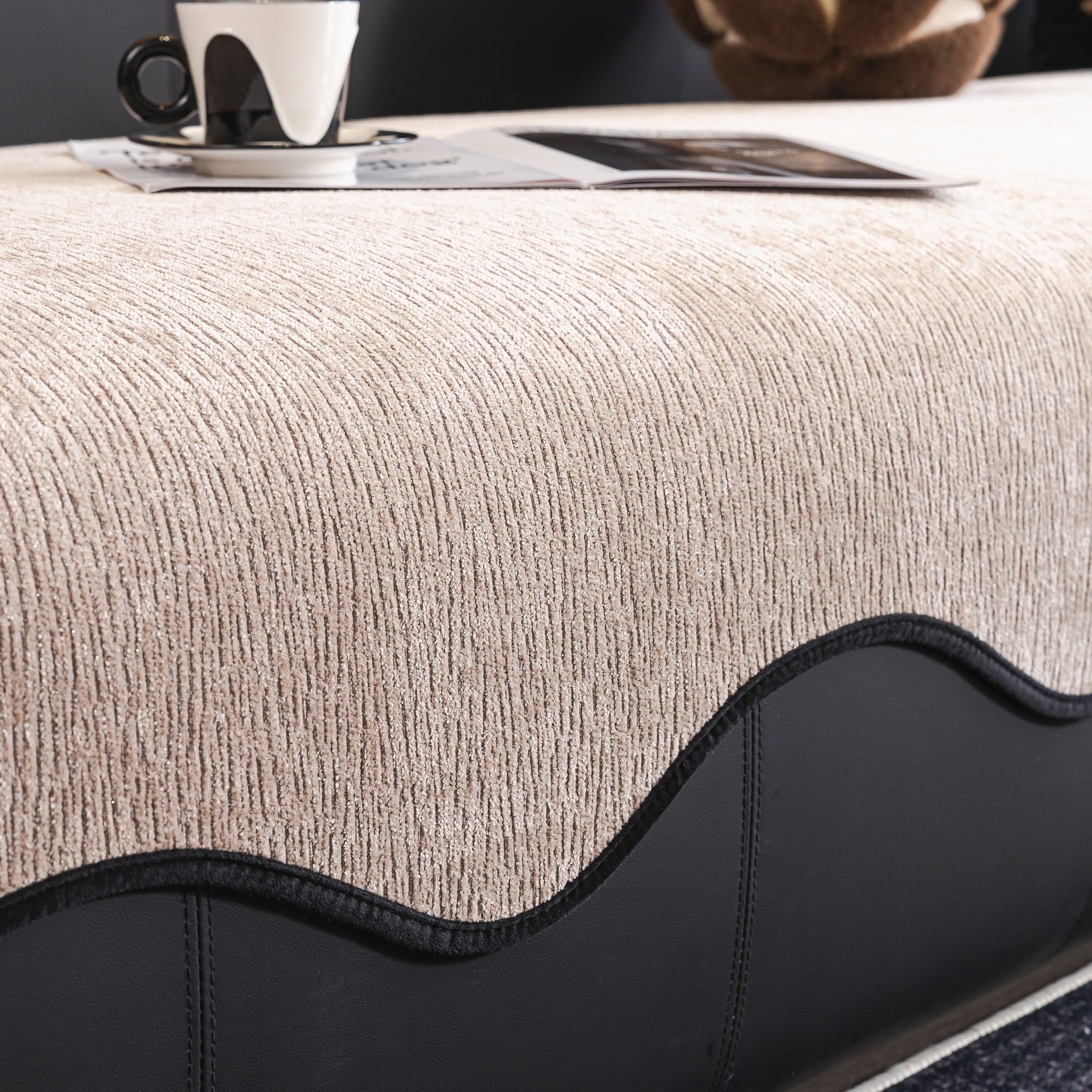 Chenille Couch Cover with Scalloped Edge, Non-Slip Modular Slipcover Sectional - Ornate Home