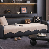 Chenille Couch Cover with Scalloped Edge, Non-Slip Modular Slipcover Sectional - Ornate Home