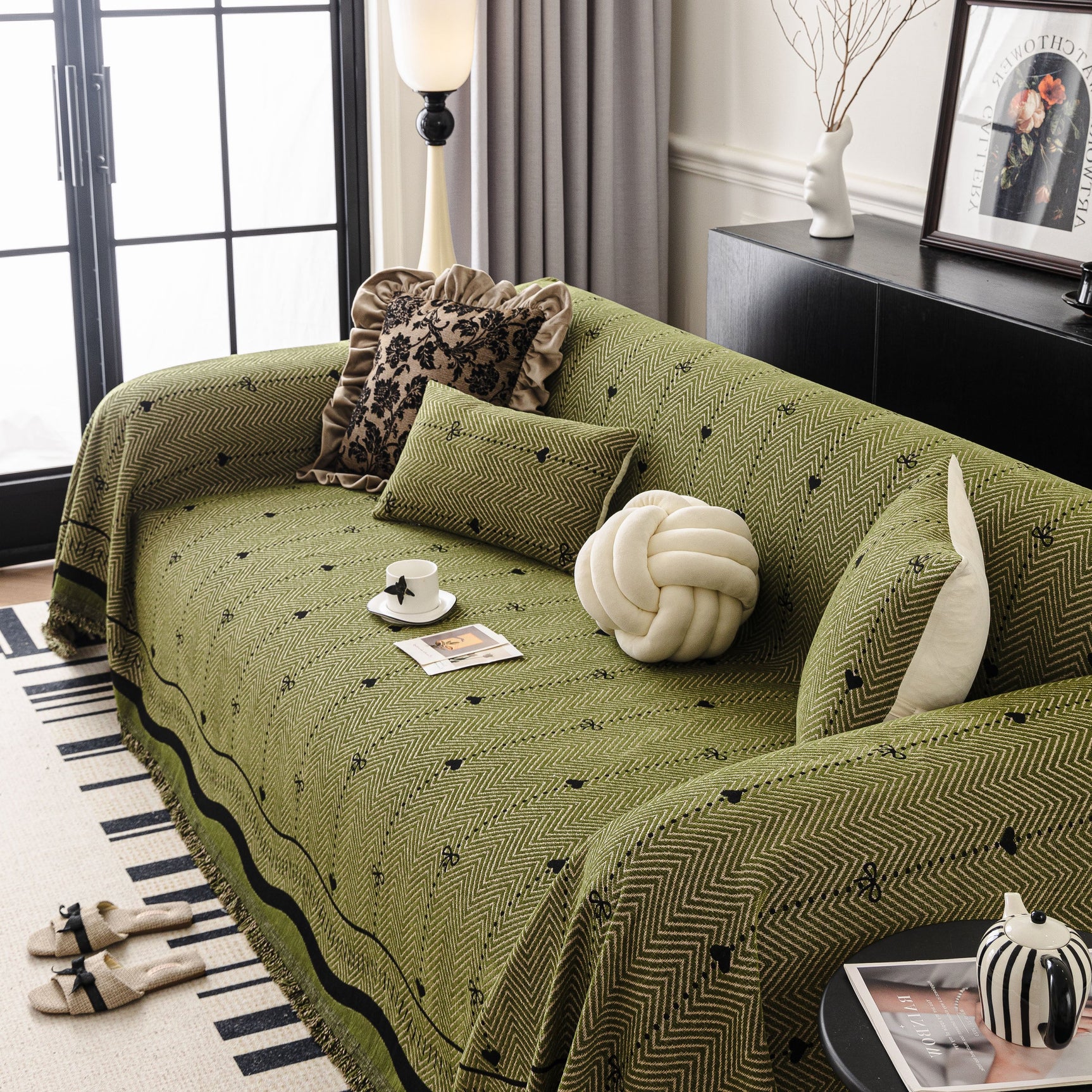 Chenille Couch Throw Cover Decorative Herringbone Sofa Blanket Protector for Couch - Ornate Home