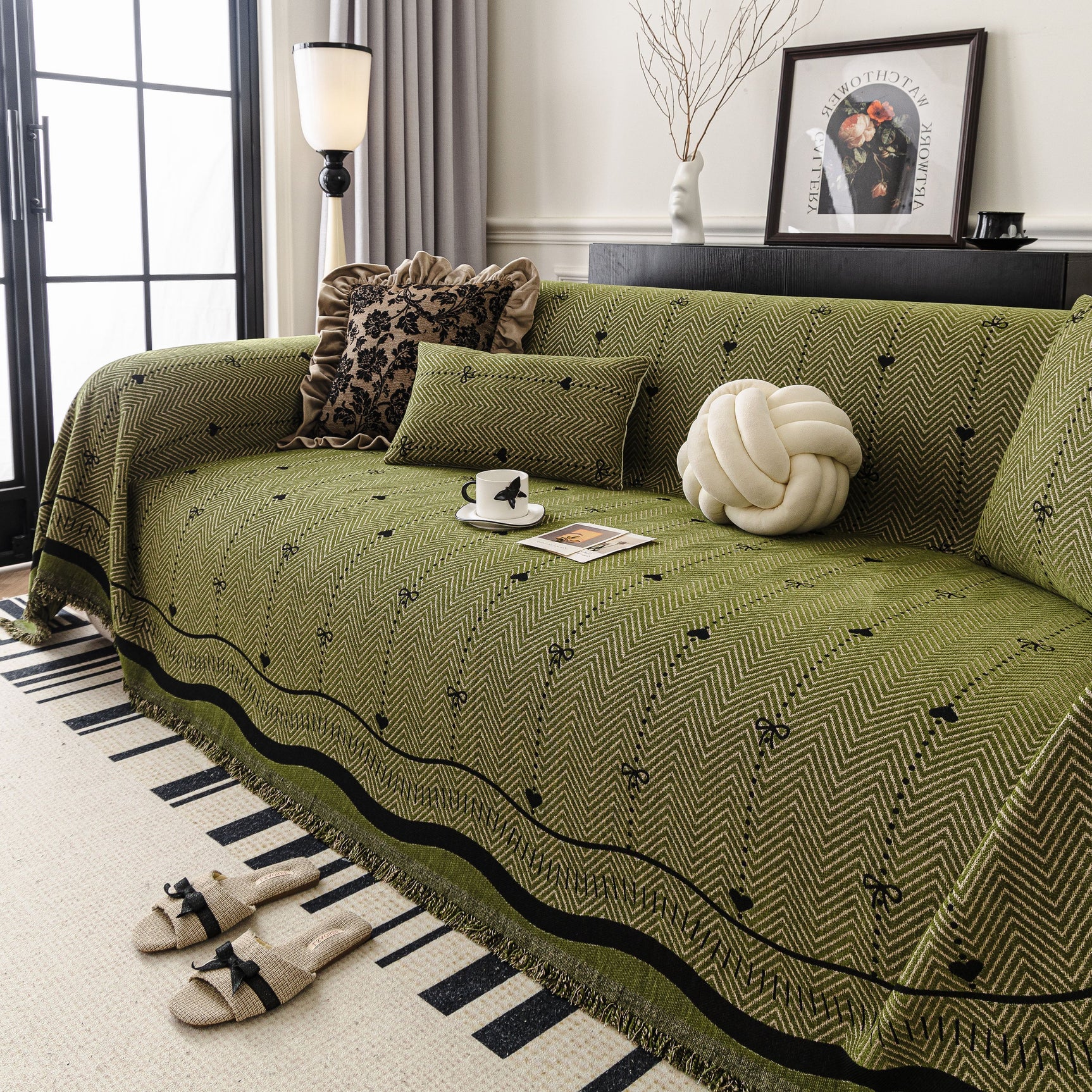 Chenille Couch Throw Cover Decorative Herringbone Sofa Blanket Protector for Couch - Ornate Home