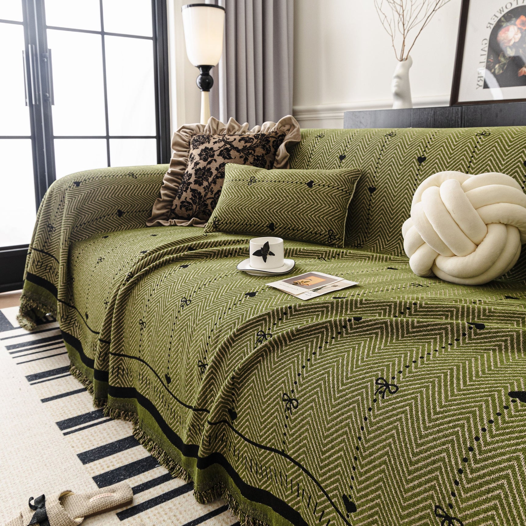 Chenille Couch Throw Cover Decorative Herringbone Sofa Blanket Protector for Couch - Ornate Home
