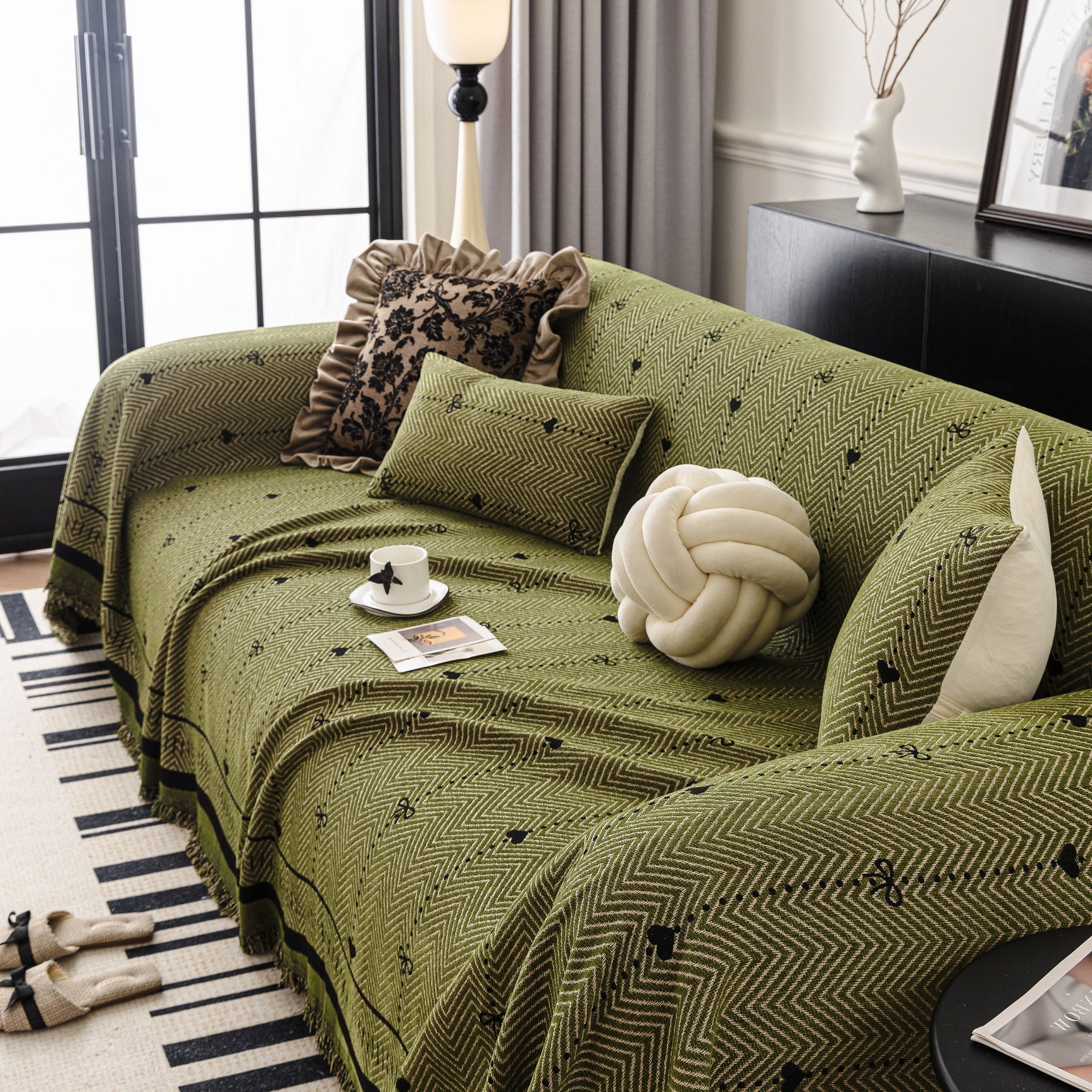 Chenille Couch Throw Cover Decorative Herringbone Sofa Blanket Protector for Couch - Ornate Home