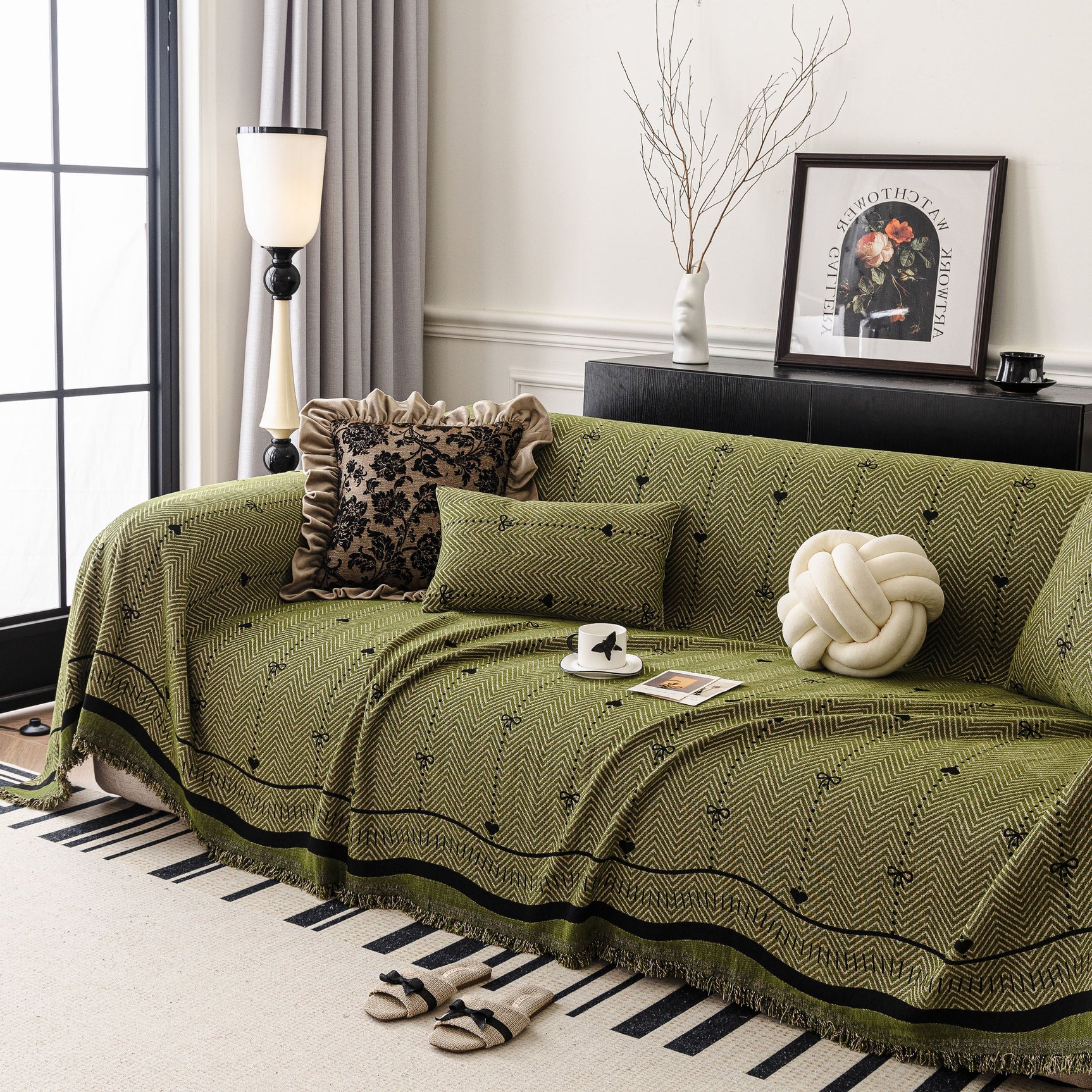 Chenille Couch Throw Cover Decorative Herringbone Sofa Blanket Protector for Couch - Ornate Home