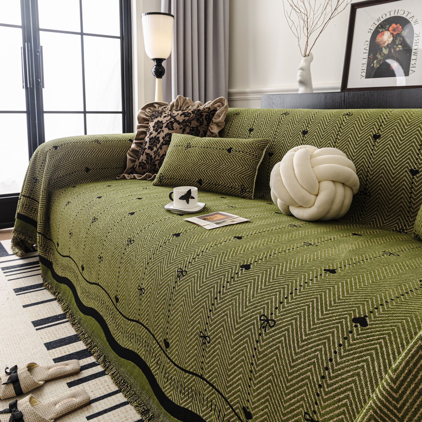 Chenille Couch Throw Cover Decorative Herringbone Sofa Blanket Protector for Couch - Ornate Home