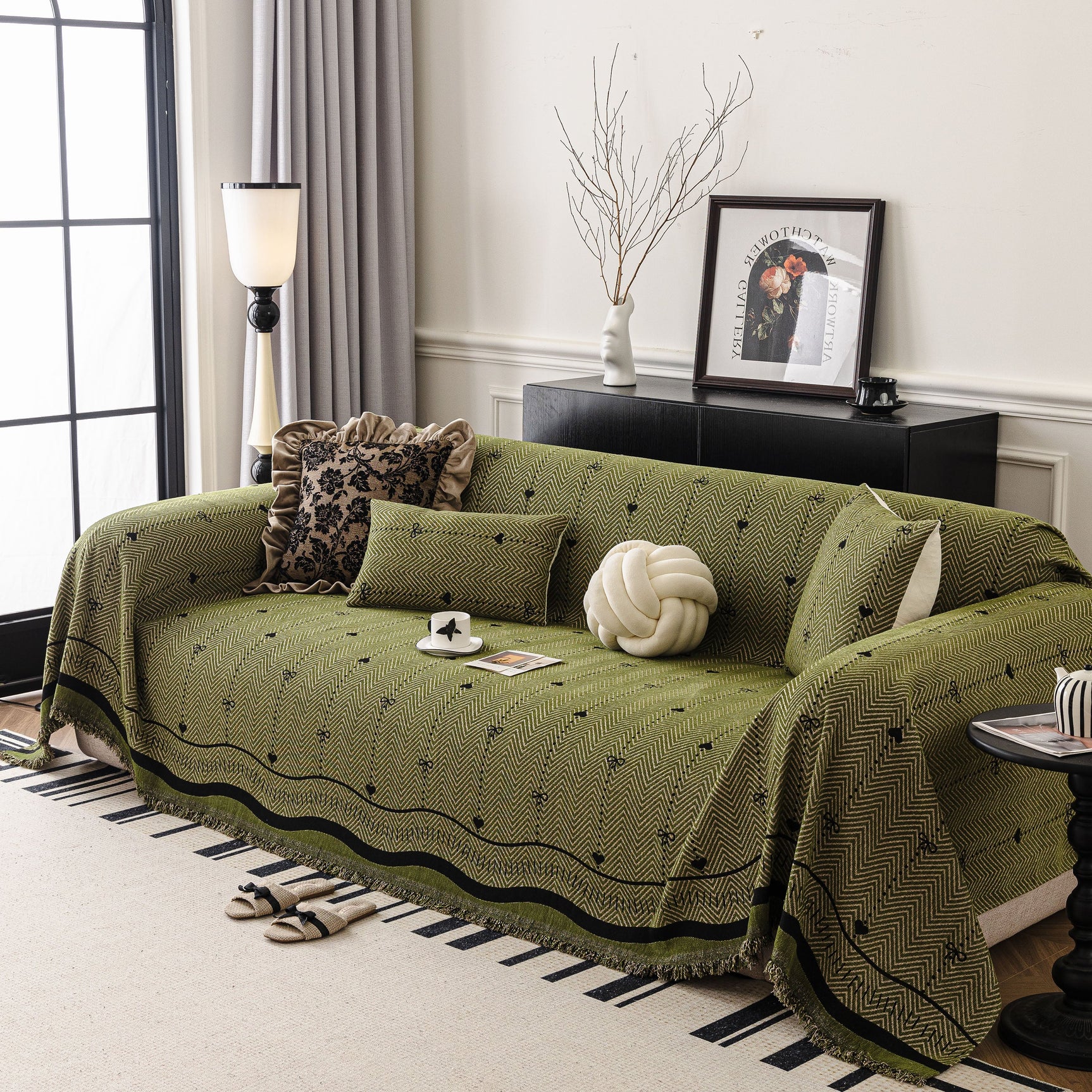 Chenille Couch Throw Cover Decorative Herringbone Sofa Blanket Protector for Couch - Ornate Home