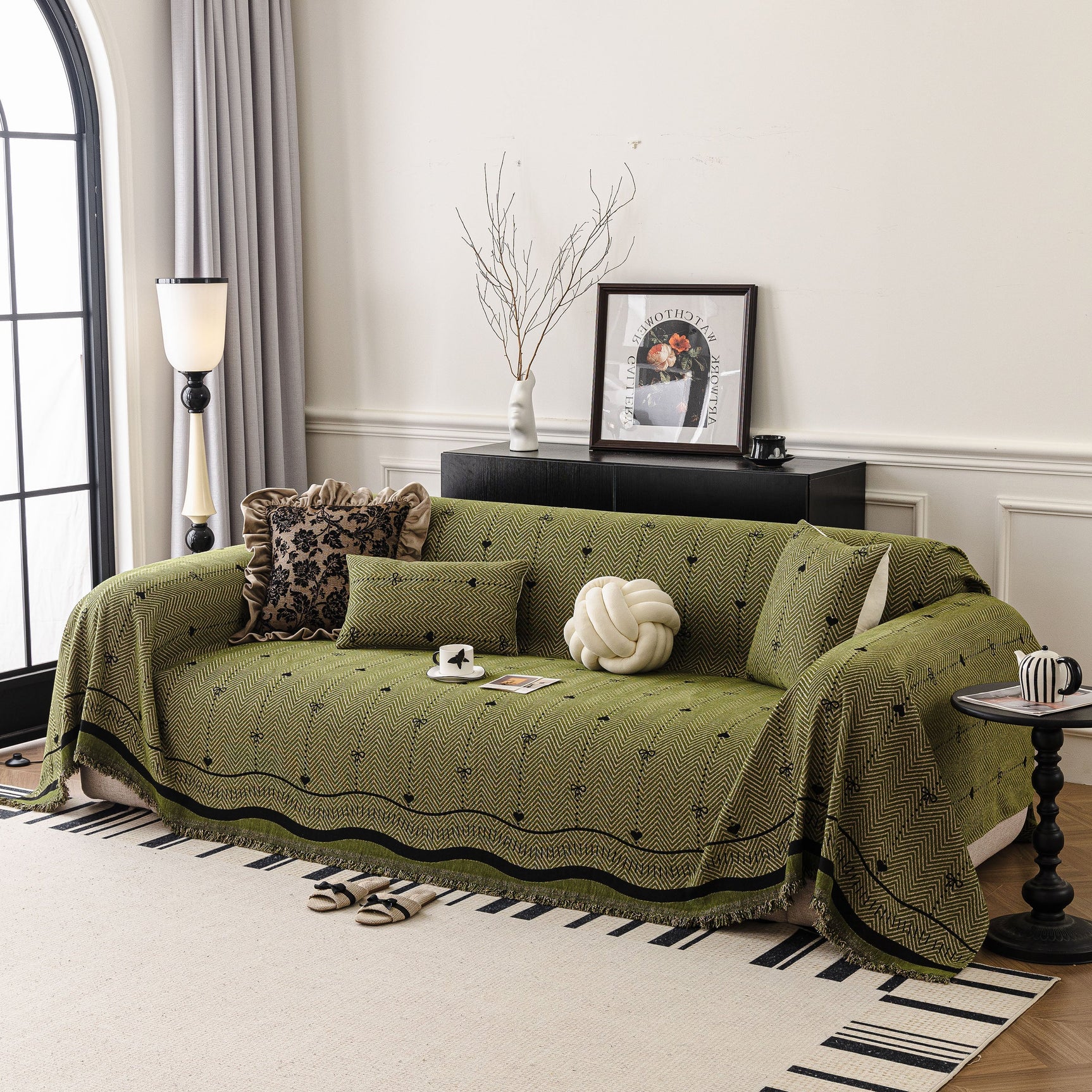 Chenille Couch Throw Cover Decorative Herringbone Sofa Blanket Protector for Couch - Ornate Home