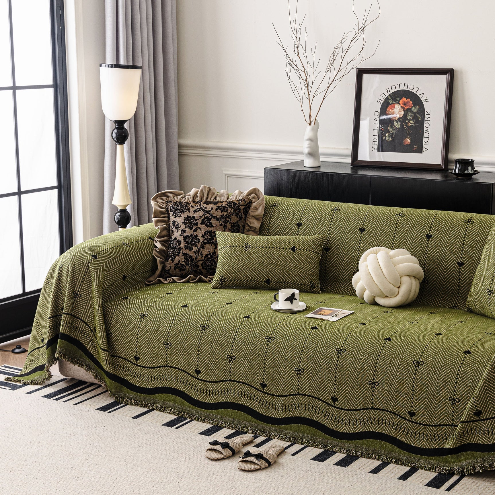 Chenille Couch Throw Cover Decorative Herringbone Sofa Blanket Protector for Couch - Ornate Home