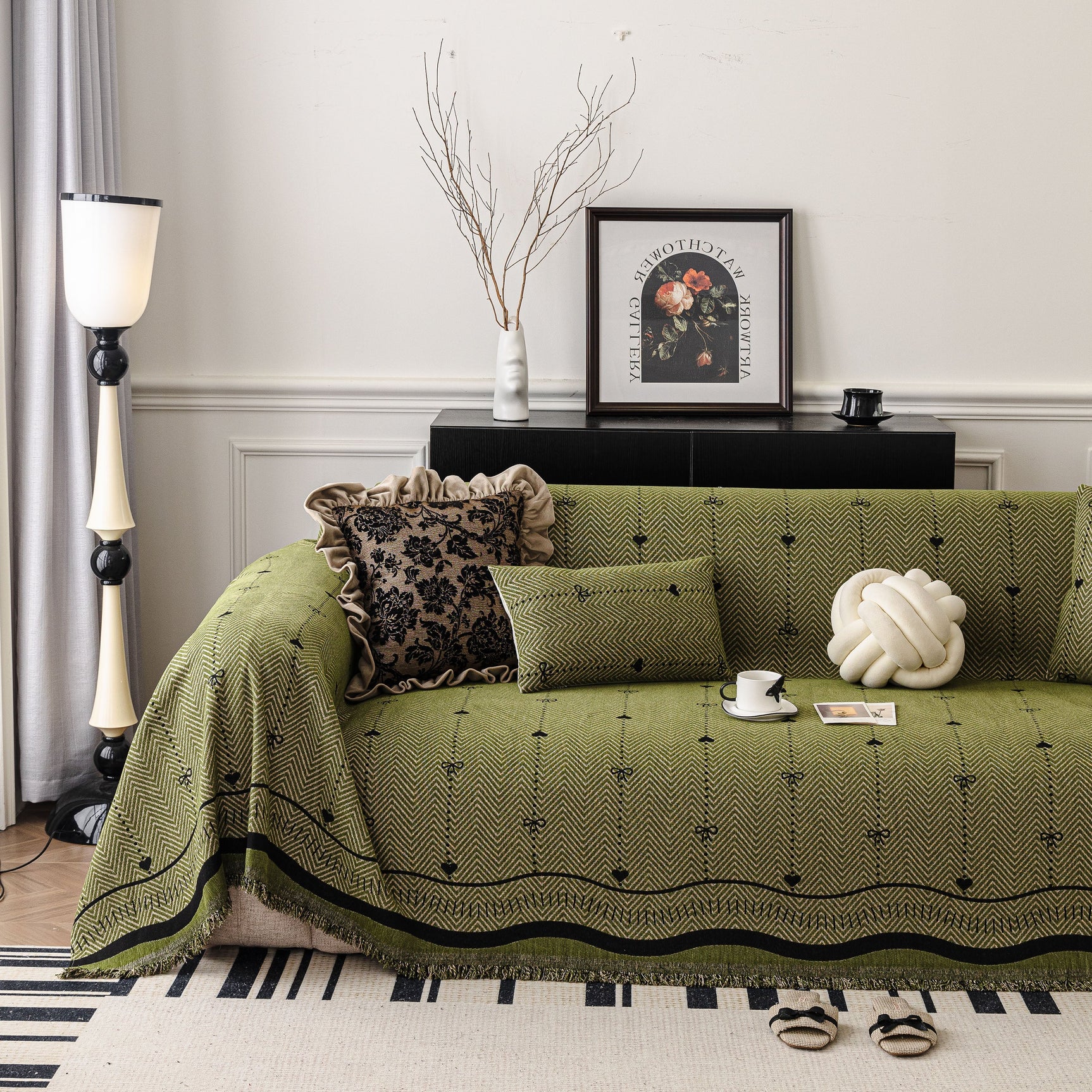 Chenille Couch Throw Cover Decorative Herringbone Sofa Blanket Protector for Couch - Ornate Home