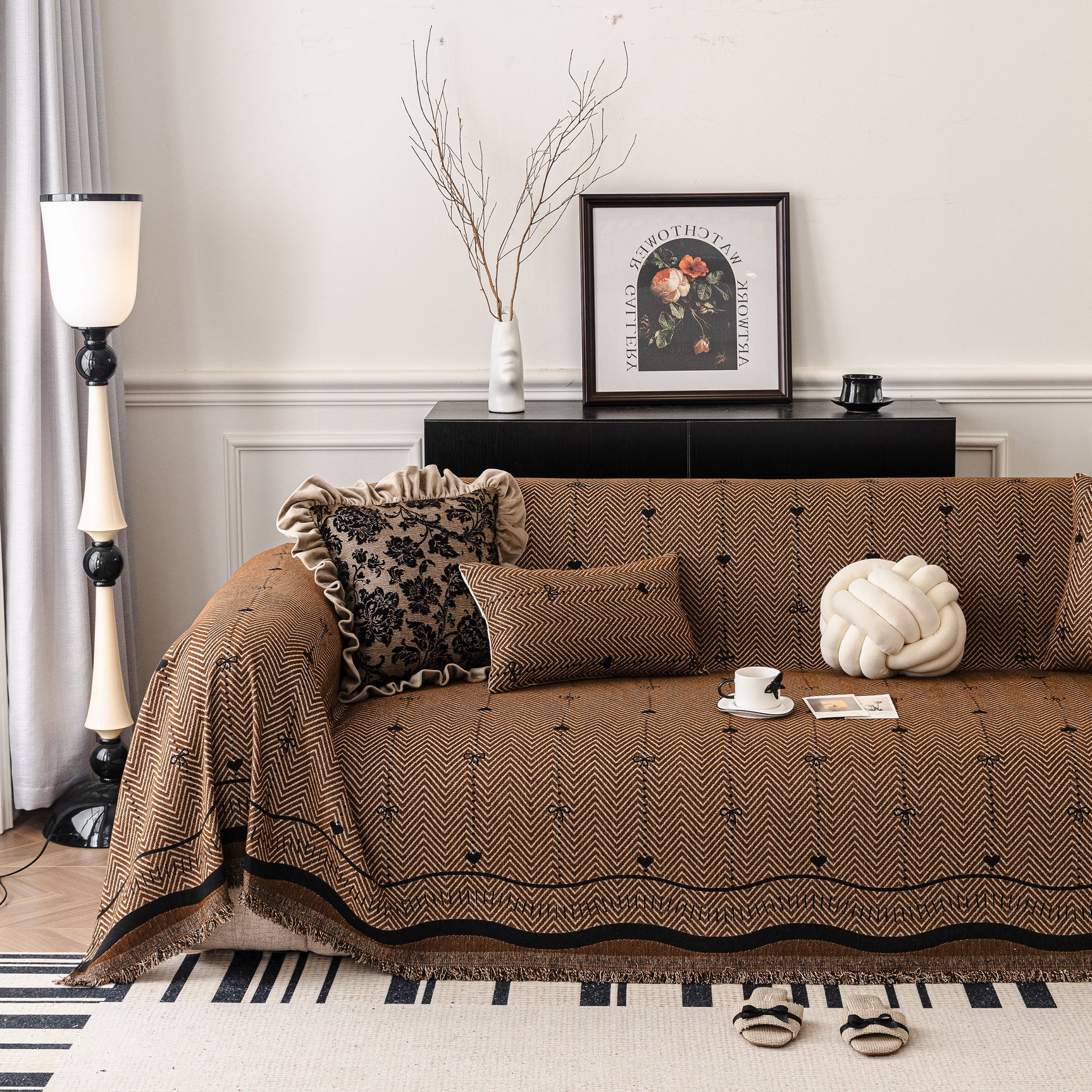 Chenille Couch Throw Cover Decorative Herringbone Sofa Blanket Protector for Couch - Ornate Home