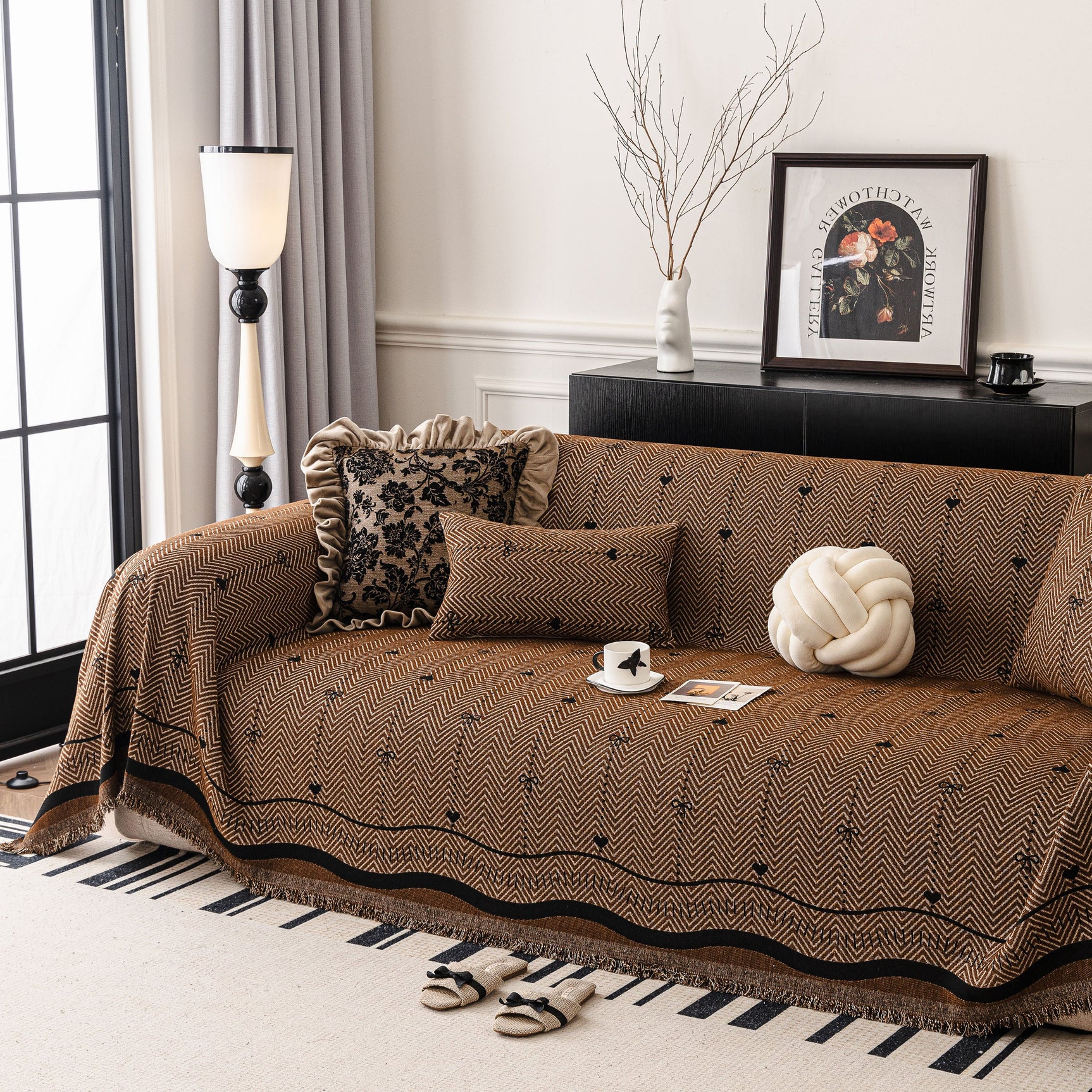 Chenille Couch Throw Cover Decorative Herringbone Sofa Blanket Protector for Couch - Ornate Home