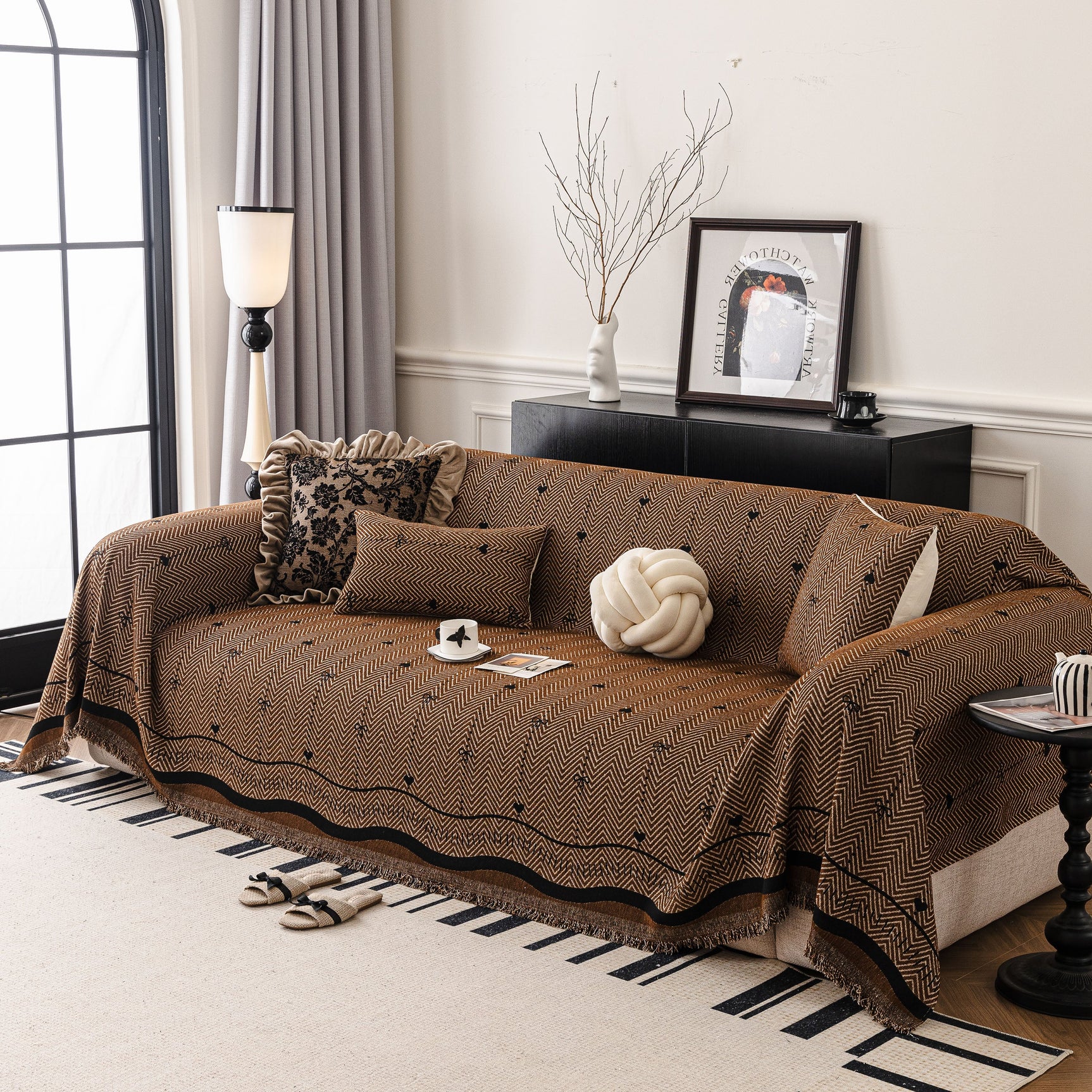 Chenille Couch Throw Cover Decorative Herringbone Sofa Blanket Protector for Couch - Ornate Home