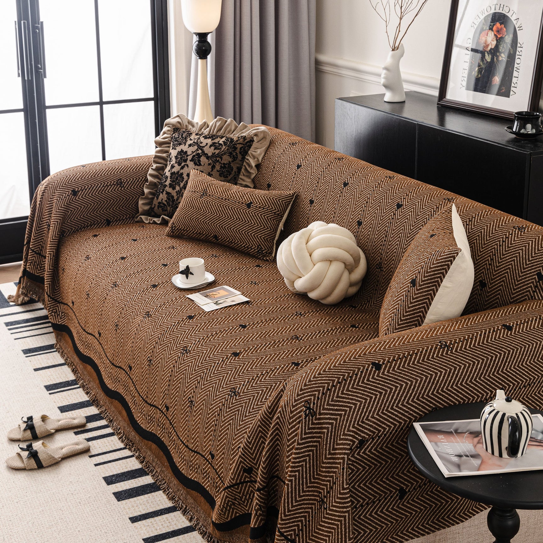 Chenille Couch Throw Cover Decorative Herringbone Sofa Blanket Protector for Couch - Ornate Home