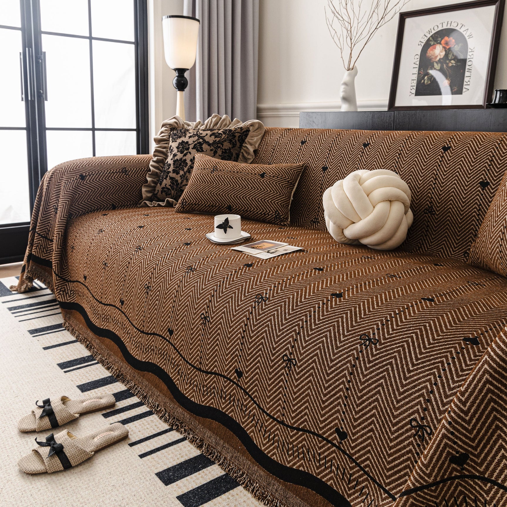 Chenille Couch Throw Cover Decorative Herringbone Sofa Blanket Protector for Couch - Ornate Home