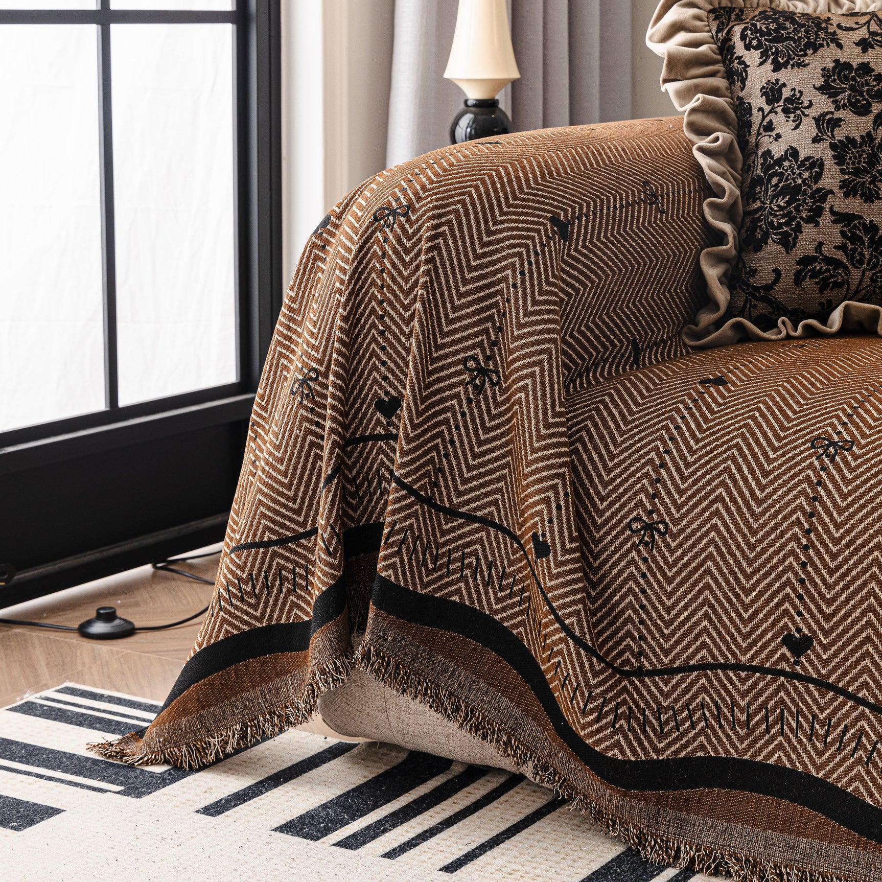 Chenille Couch Throw Cover Decorative Herringbone Sofa Blanket Protector for Couch - Ornate Home