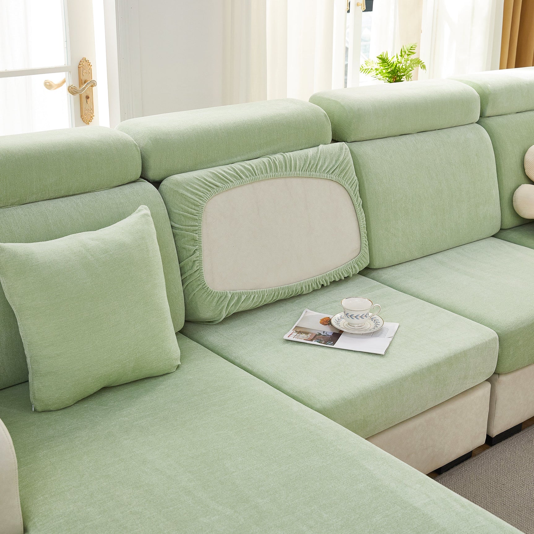 Chenille Cushion Covers for 1/2/3/4 Seater Sofas and L-shaped Couches, Furniture Covers for Pets - Ornate Home