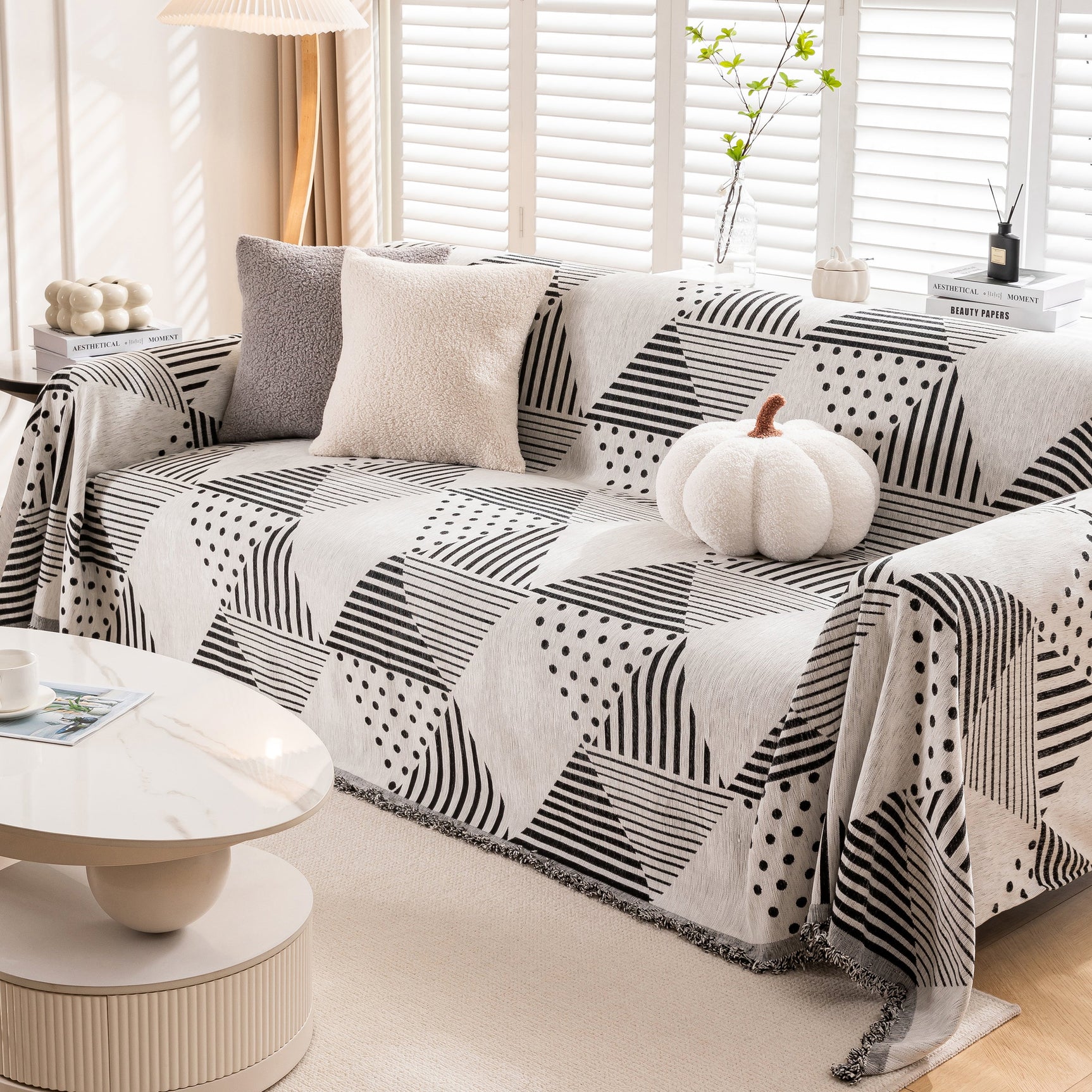 Chenille Geometric Patterned Sofa Throw, Couch Covers for Sectionals for Pets, Throw Cover for Couch - Ornate Home