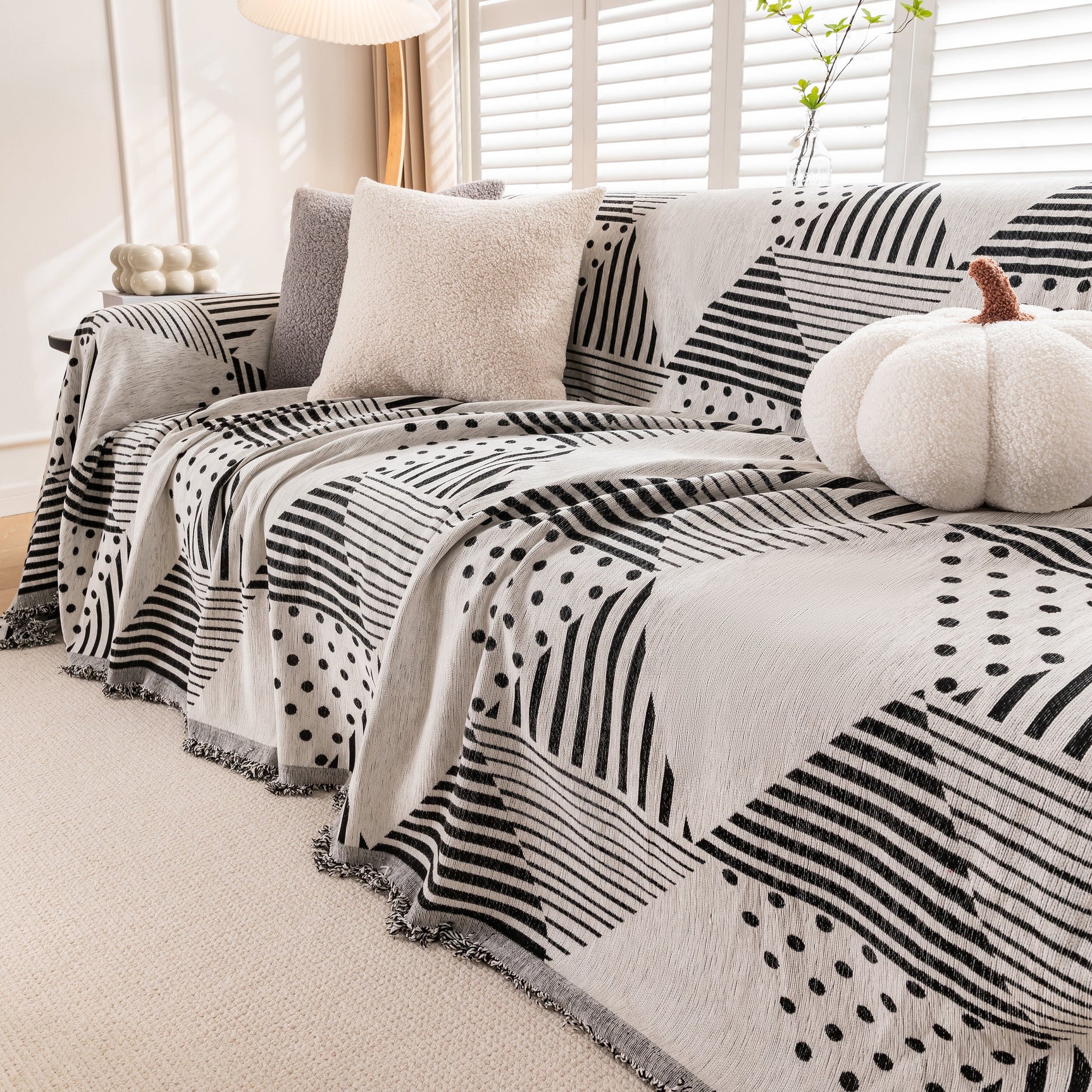 Chenille Geometric Patterned Sofa Throw, Couch Covers for Sectionals for Pets, Throw Cover for Couch - Ornate Home