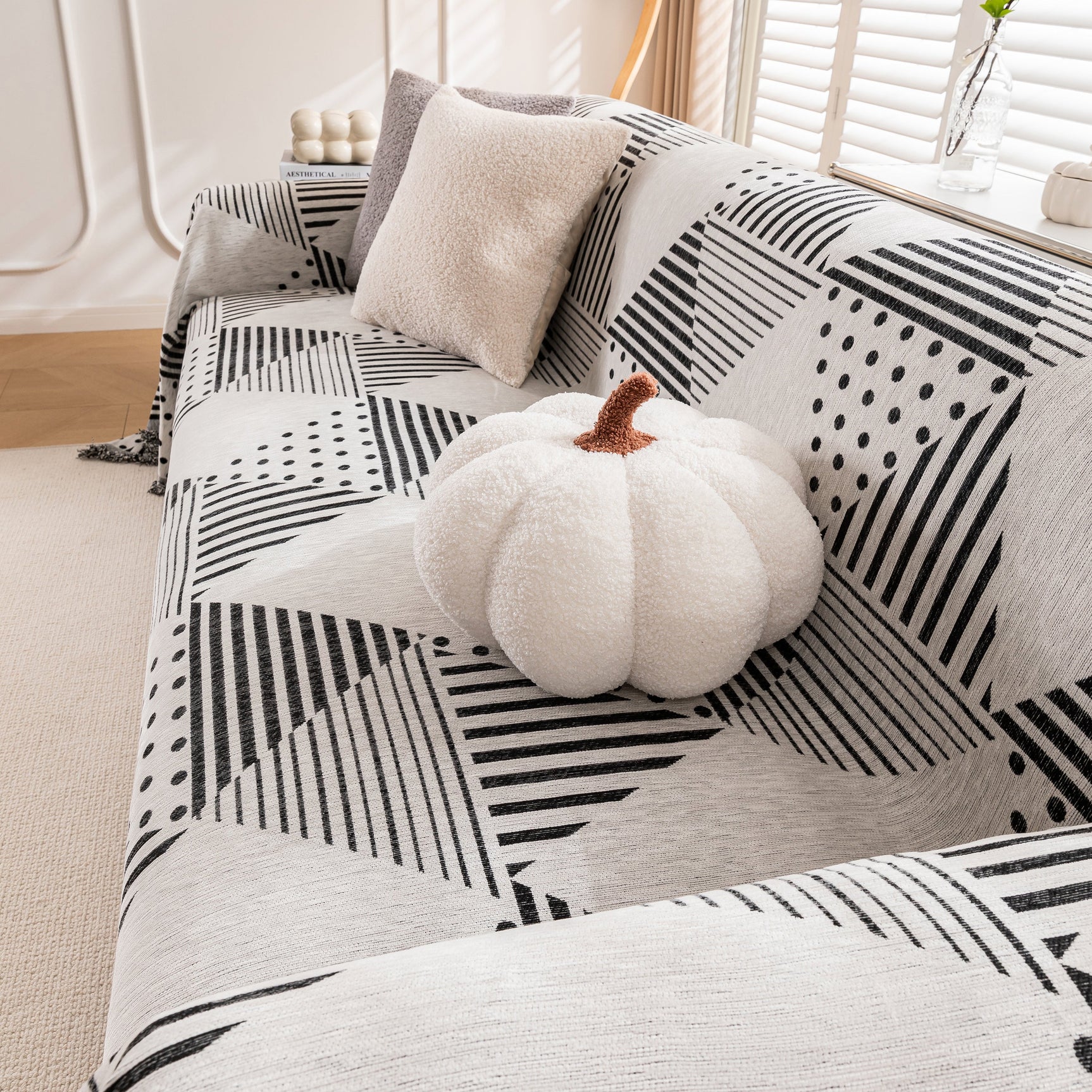 Chenille Geometric Patterned Sofa Throw, Couch Covers for Sectionals for Pets, Throw Cover for Couch - Ornate Home