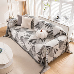 Chenille Geometric Patterned Sofa Throw, Couch Covers for Sectionals for Pets, Throw Cover for Couch - Ornate Home