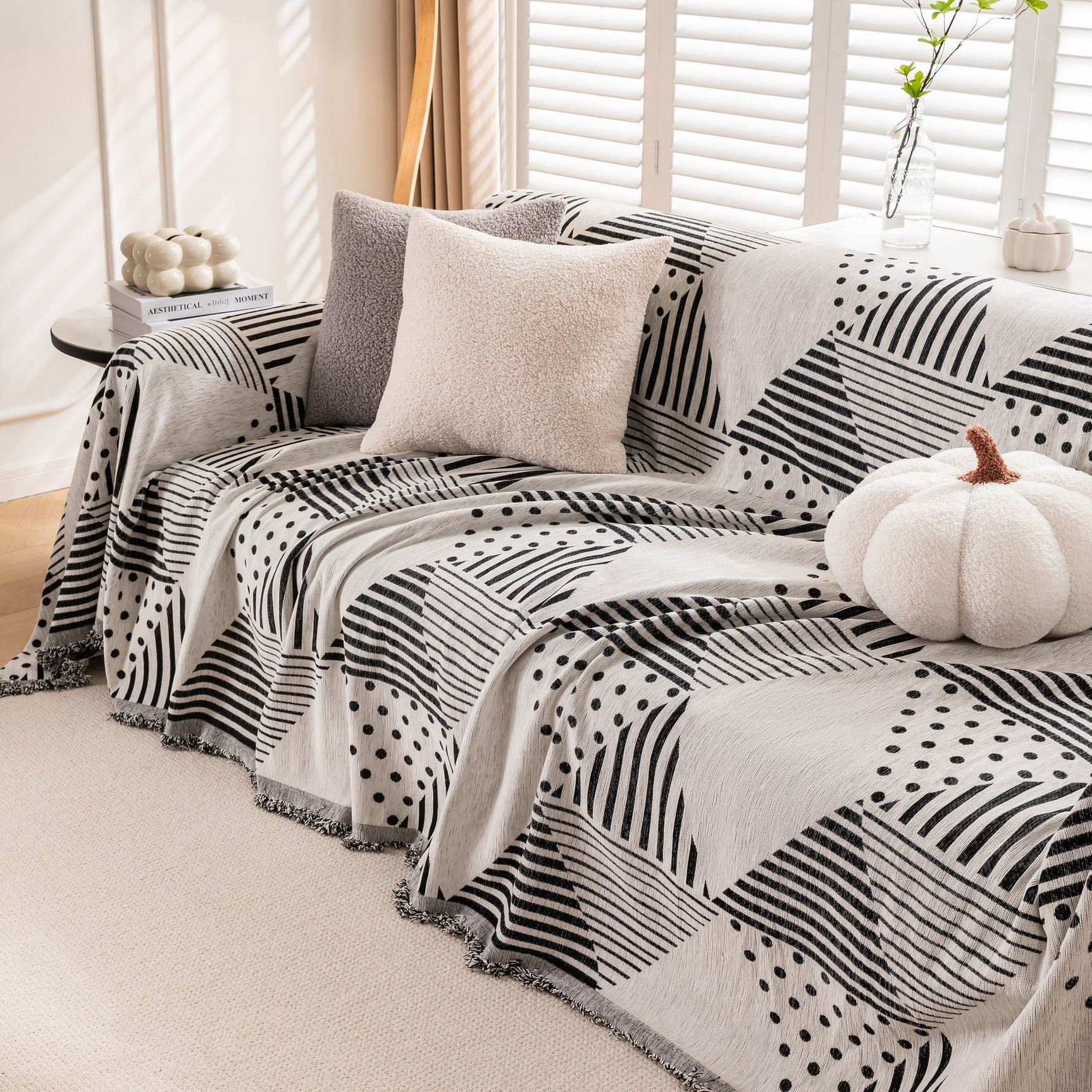 Chenille Geometric Patterned Sofa Throw, Couch Covers for Sectionals for Pets, Throw Cover for Couch - Ornate Home
