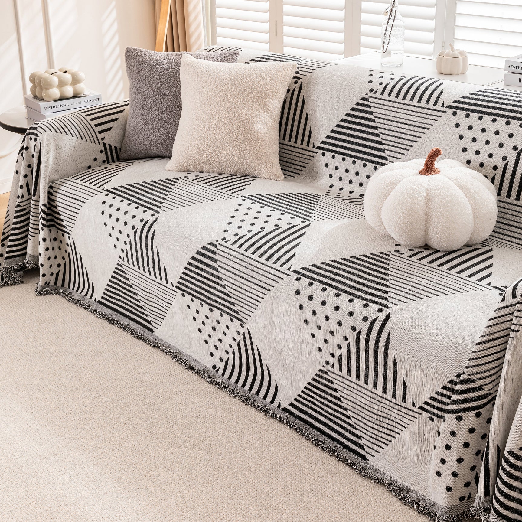Chenille Geometric Patterned Sofa Throw, Couch Covers for Sectionals for Pets, Throw Cover for Couch - Ornate Home